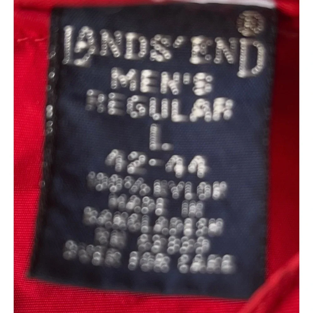 Lands' End Men's Red Hooded Anorak Windbreaker Jacket Large Pullover Packable
